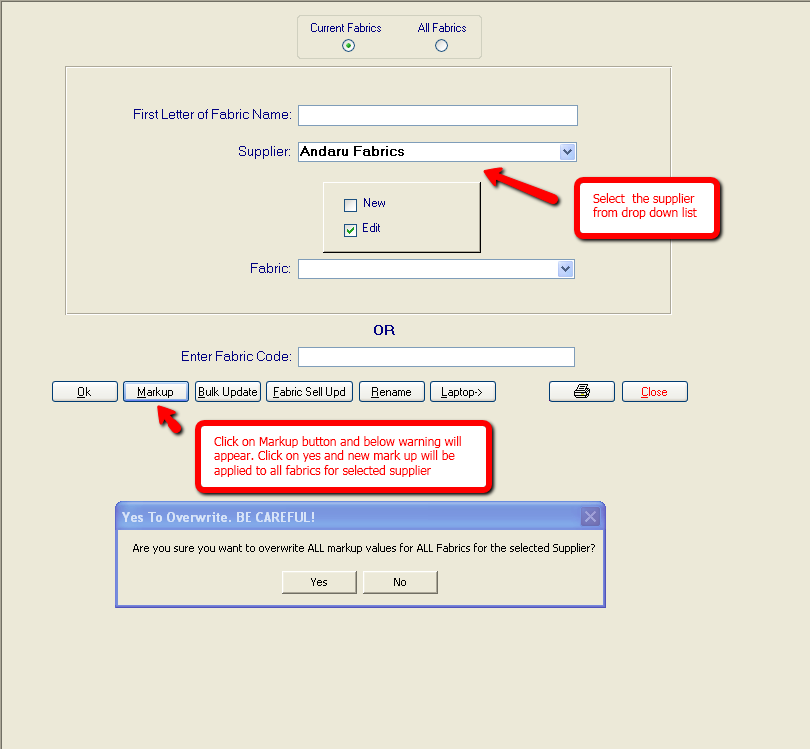 Change fabric markup percentages easily with Drape and Blind software.